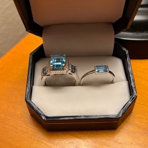 Blue topaz engagement and wedding band